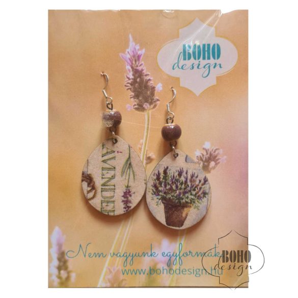 Levendula csepp - BOHOdesign aszimmetrikus fülbevaló - idézetes csomagolásban