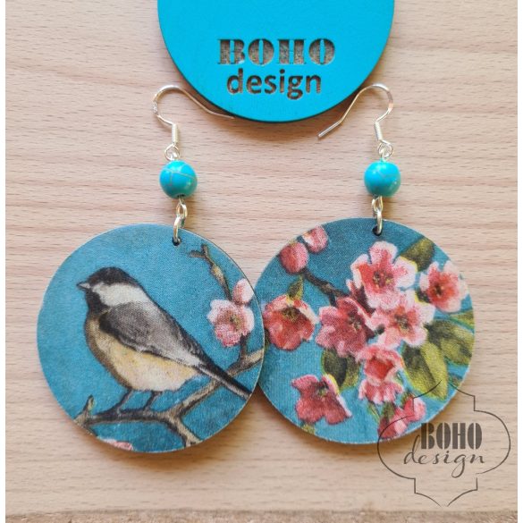 Cinke cseresznyevirággal BOHOdesign aszimmetrikus fülbevaló