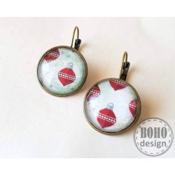   Vintage hangulatú karácsonyi - piros üveglencsés fülbevaló