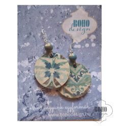   Azulejo csempemintás (kék-türkiz) - BOHOdesign aszimmetrikus fülbevaló - idézetes csomagolásban