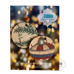    Karácsonyi kötött gömb és fenyőág - BOHOdesign aszimmetrikus fülbevaló - idézetes csomagolásban