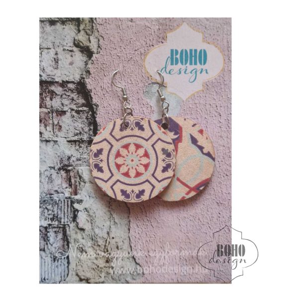 Azulejo mintás BOHOdesign aszimetrikus fülbevaló - idézetes csomagolásban