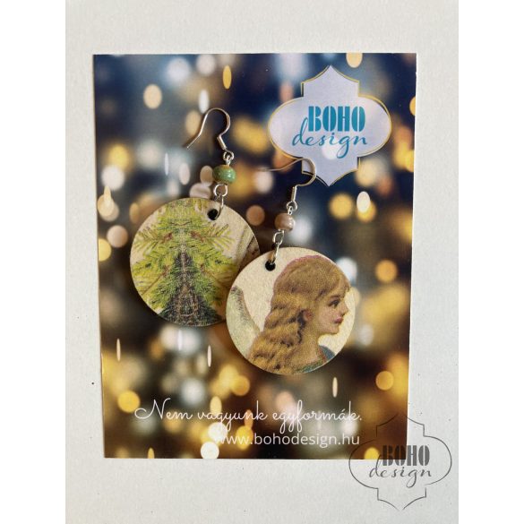 Angyalos - karácsonyi BOHOdesign aszimmetrikus fülbevaló - idézetes csomagolásban