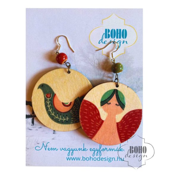Angyal és madár - BOHOdesign aszimmetrikus fülbevaló - idézetes csomagolásban