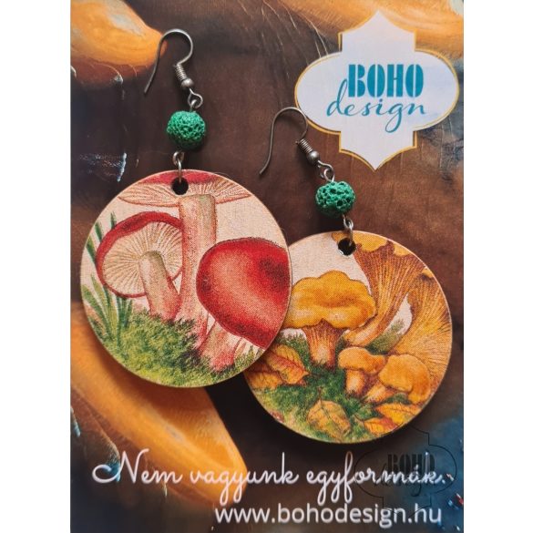 Gombák: Piros kalapos és rókagomba - BOHOdesign aszimmetrikus fülbevaló - idézetes csomagolásban